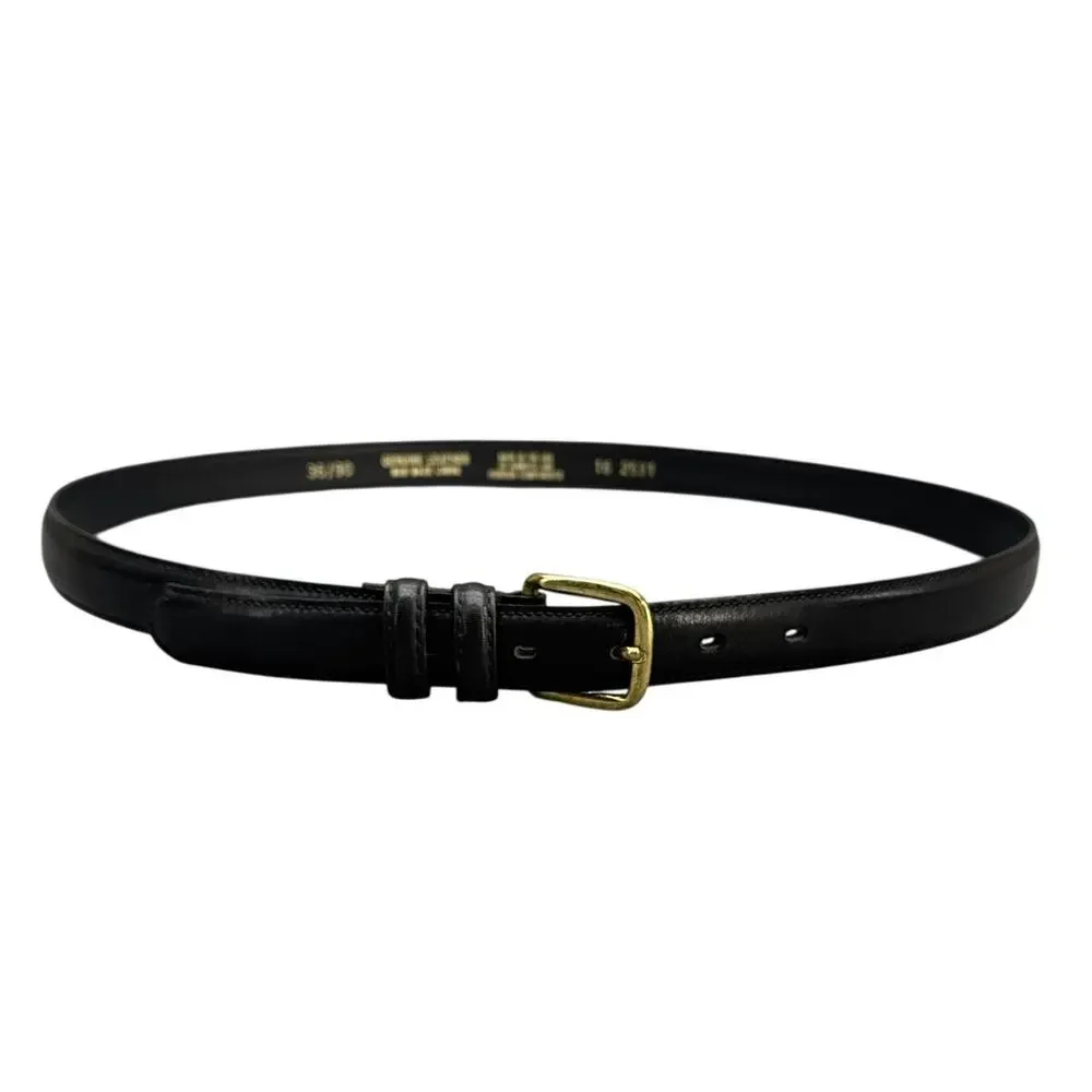 Vintage Black Leather Brass Buckle 1" Wide Dress Belt Men 36" - Picture 1 of 8